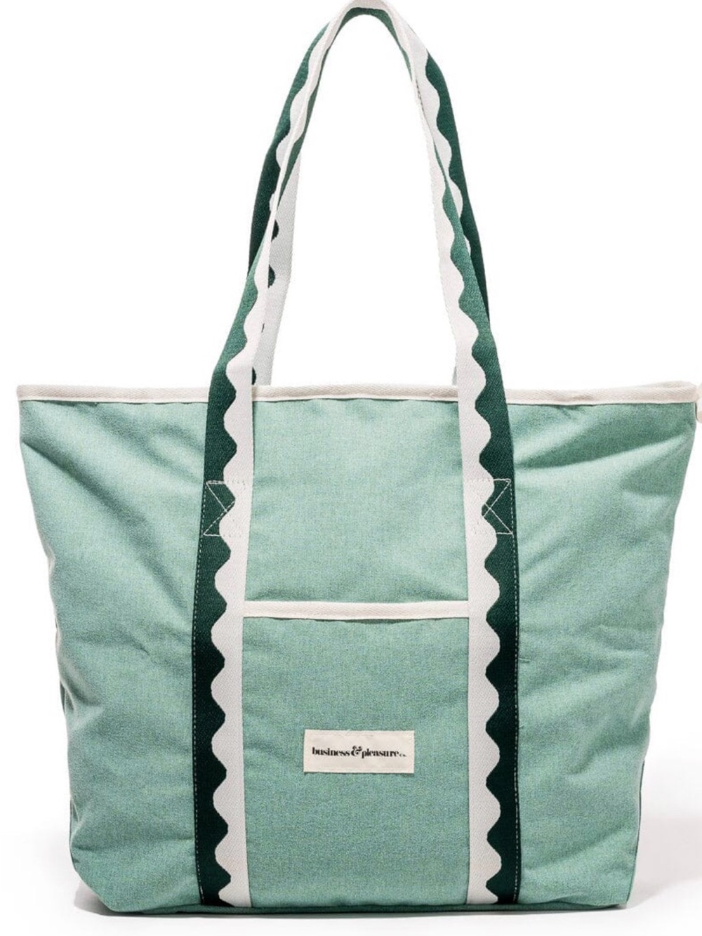 Mint Green Canvas Tote with Dark Green Scalloped Straps